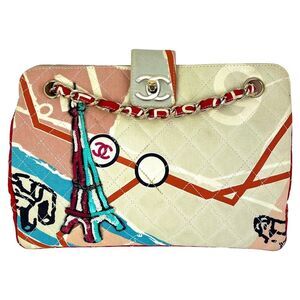 Chanel Eiffel Tower Multicolor Canvas Matelasse Chain Vintage Shoulder Bag Ebay